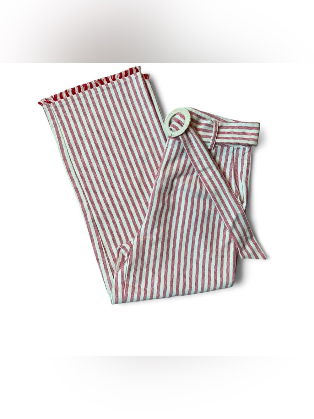 Moon River Red and White Striped Straight Leg Pants